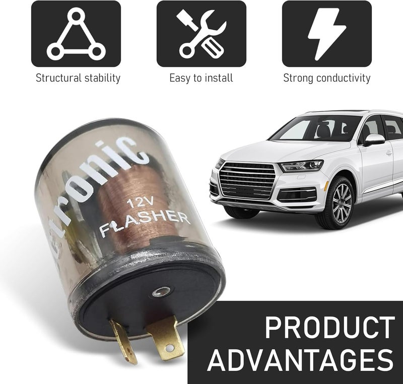 Flygun 2 Pack 12V 2-pin Electronic Relay, Turn Signal Flasher Plug, Three Prong Round Socket Kit, Incandescent Bulbs Fast Flash Universal for Most Car Models (Transparent #2) - Image 4